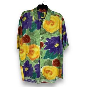 Vintage 90s Jams World Mens Size Medium Hawaiian Floral Print Short Sleeve